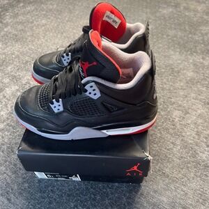 Air Jordan 4 Retro Bred GS 5Y Black Red Cement Grey 408452-111 w/ Box